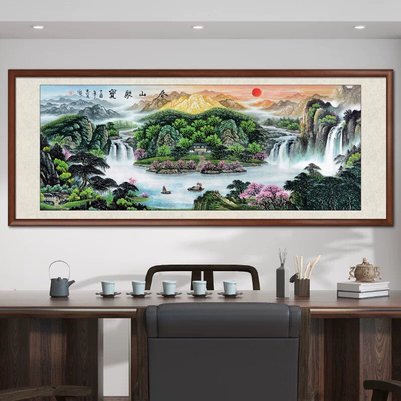 金色万里长城靠山图国画山水画办公室客厅装饰画沙发背景墙壁挂画