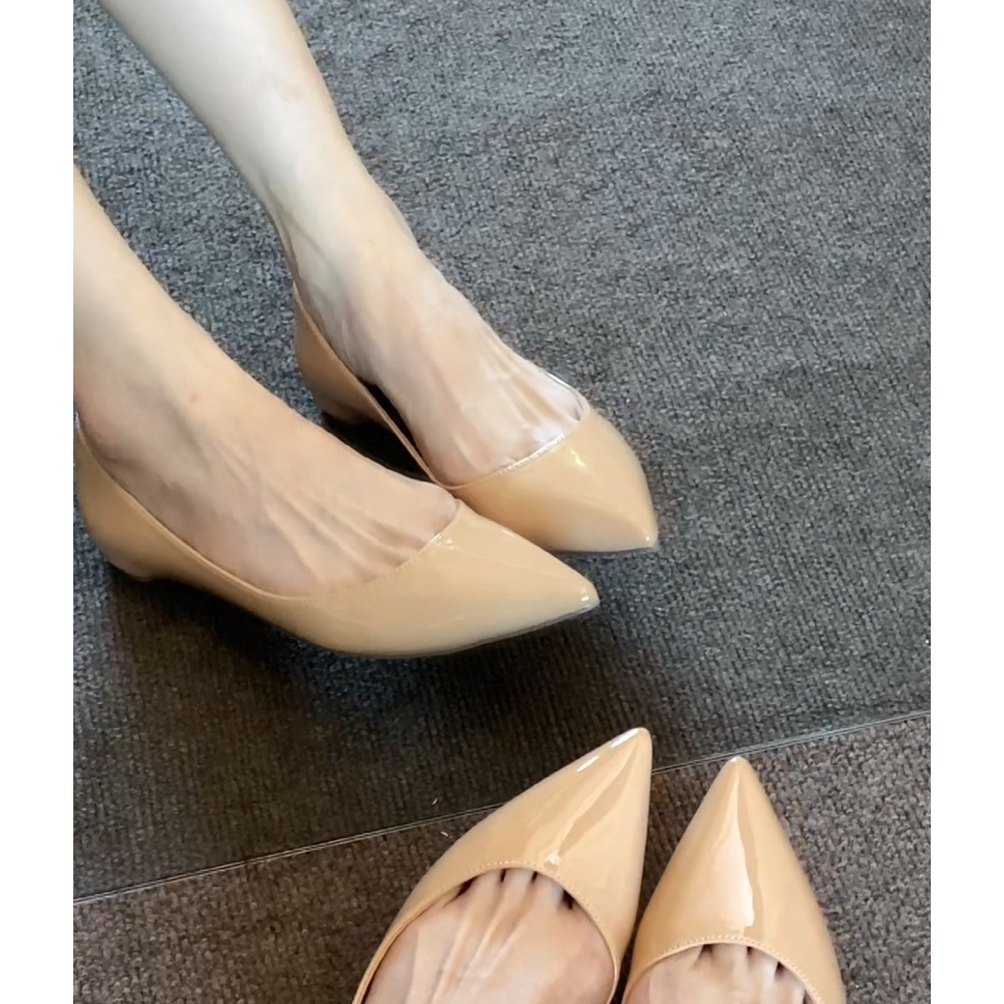 夏娃的新鞋周子然同款红底鞋气质尖头平底鞋女裸色百