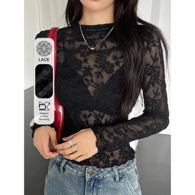 V 81132 Small stand collar lace T-shirt 小立领蕾丝紧身 T 恤