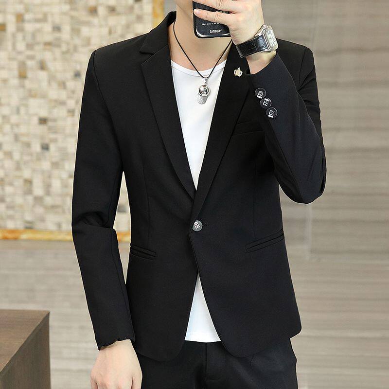 春秋小西服男韩版修身青年时尚帅气潮流学生纯色西装短款英伦外套