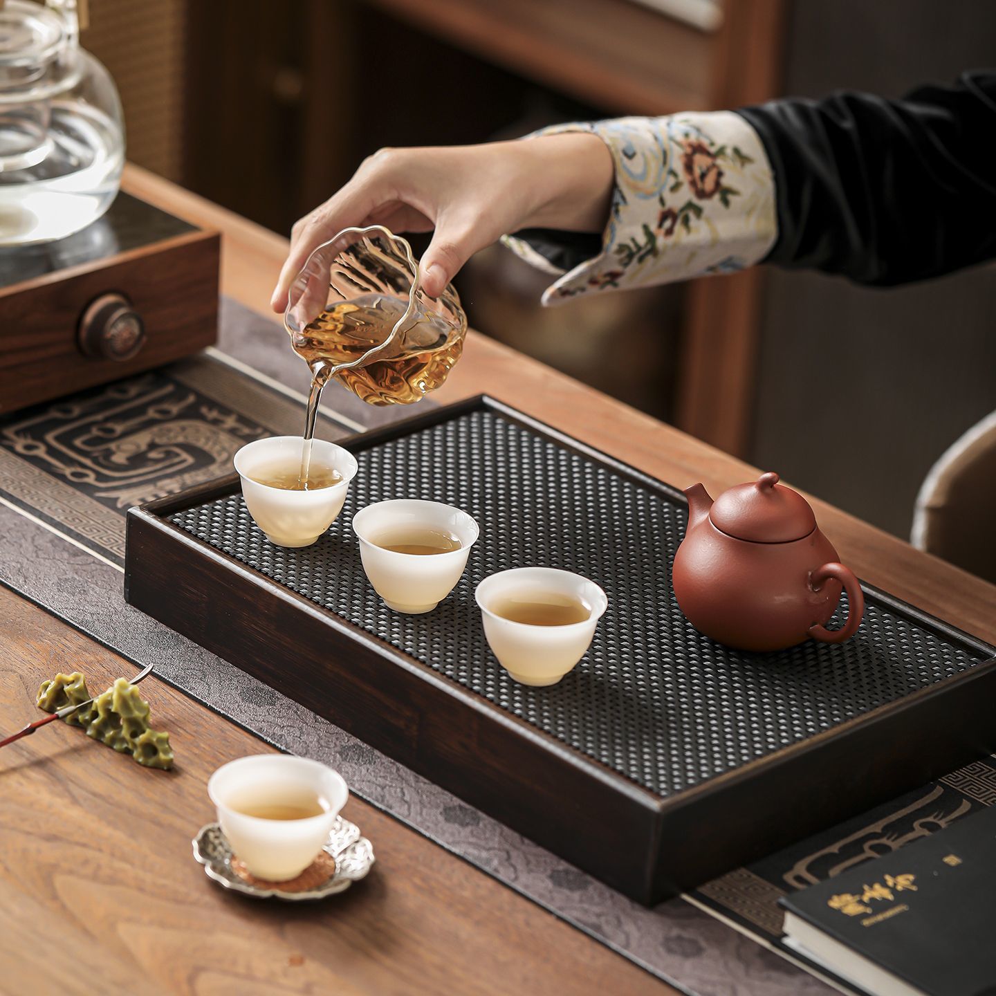 新款茶盘储水式旅行单人小型户外收纳便携式德料紫干配藤编编织席