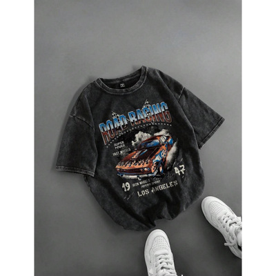 S 98493 Guochao Vintage Washed Short Sleeve 美式复古短袖 T