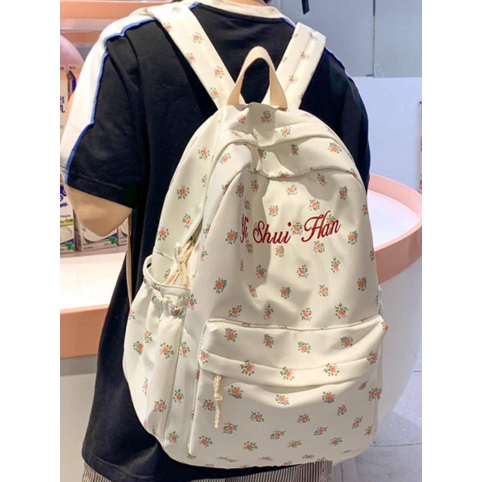 双肩包女2024新款大容量书包初中女生高中生碎花高颜值ins风小众