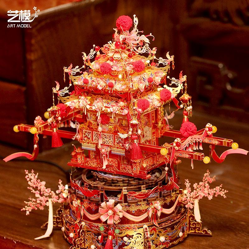 艺模凤囍花轿3D立体拼图金属拼装模型玩具手工diy结婚礼物送新人