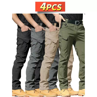 4pcs Men's Slim Fit Tactical Cargo Pants Durable Ripstop