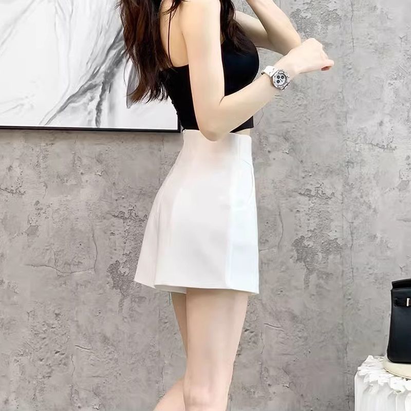 高腰西装短裤女2026夏季新款百搭宽松外穿雪纺休闲阔腿白色a字裤