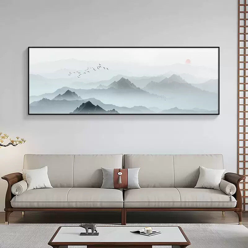 新中式沙发背景墙装饰画客厅高档大气办公室挂画水墨山水风景壁画