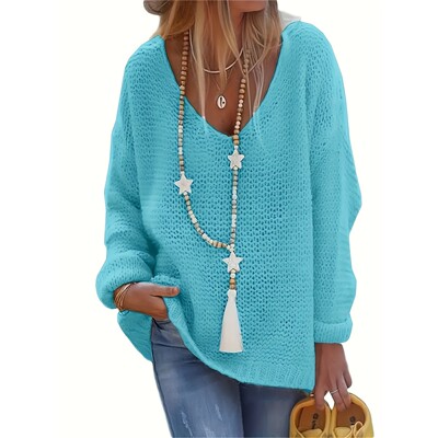 J 90632 V Neck Long Sleeve Knit Top 针织衫 欧美跨境亚马逊外
