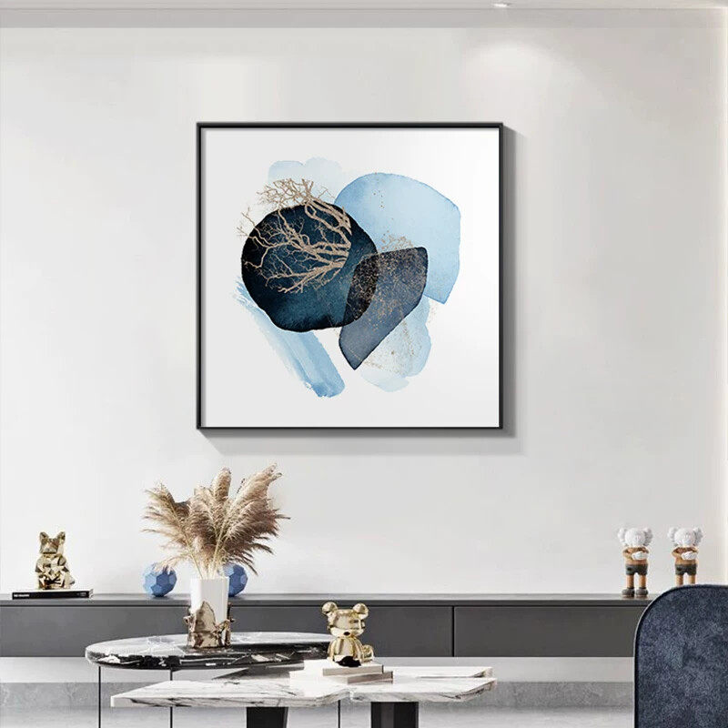 抽象色块艺术装饰画现代简约方形油画餐厅小众风格挂画美容院用金