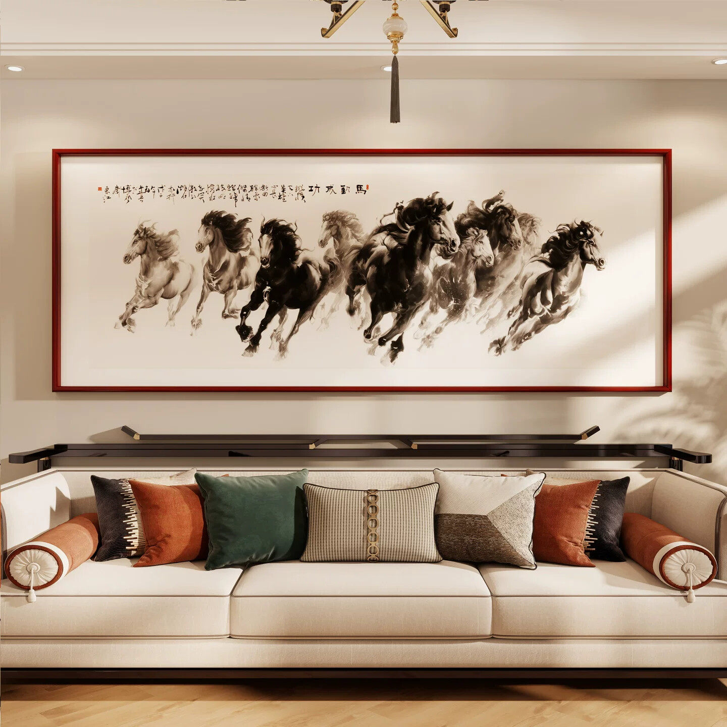 八骏图客厅挂画沙发背景墙壁画马到成功装饰画办公室国画骏马图