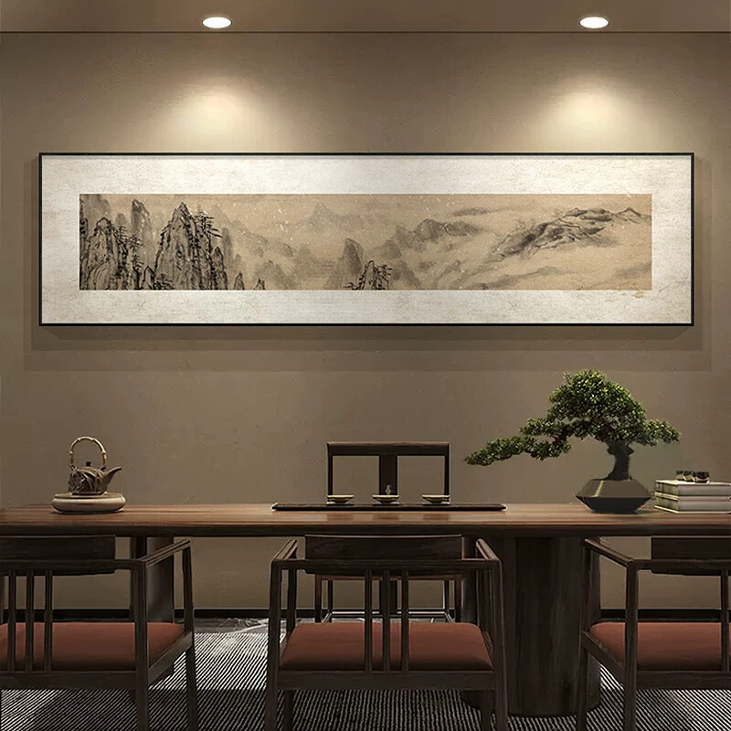 大画马良中式装饰画山水画客厅横幅挂画茶室办公室国潮背景墙壁画