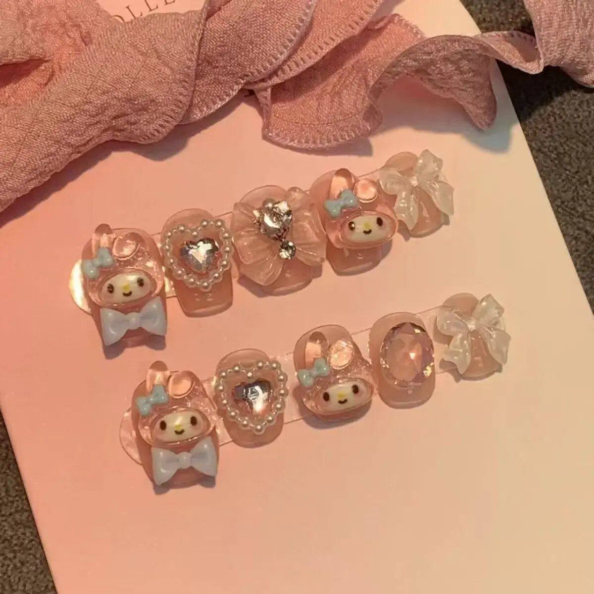 纯手工美甲穿戴甲卡通多巴胺美少女卡哇伊美乐蒂可拆卸指甲可爱