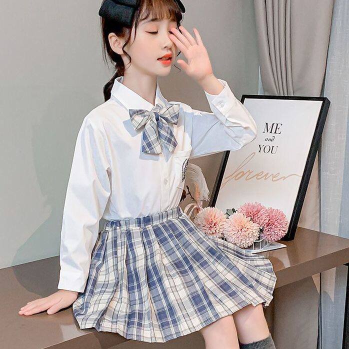 儿童jk制服套装夏季中大女童格子裙公主裙一整套学院风百褶裙全套