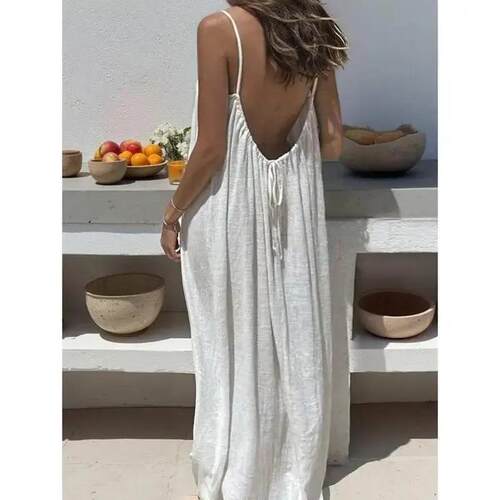 Womens Backless Spaghetti Strap Long Dress Vacation Casual