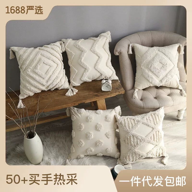 法式抱枕套波西米亚簇绒抱枕套客厅卧室沙发靠垫套汽车家居品