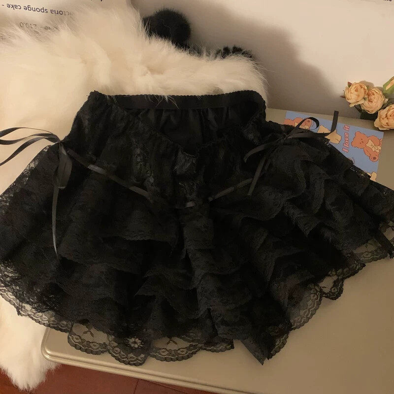 法式纯欲白色蕾丝半身裙女夏季短裙高腰性感纱裙蛋糕蓬蓬伞裙裙子