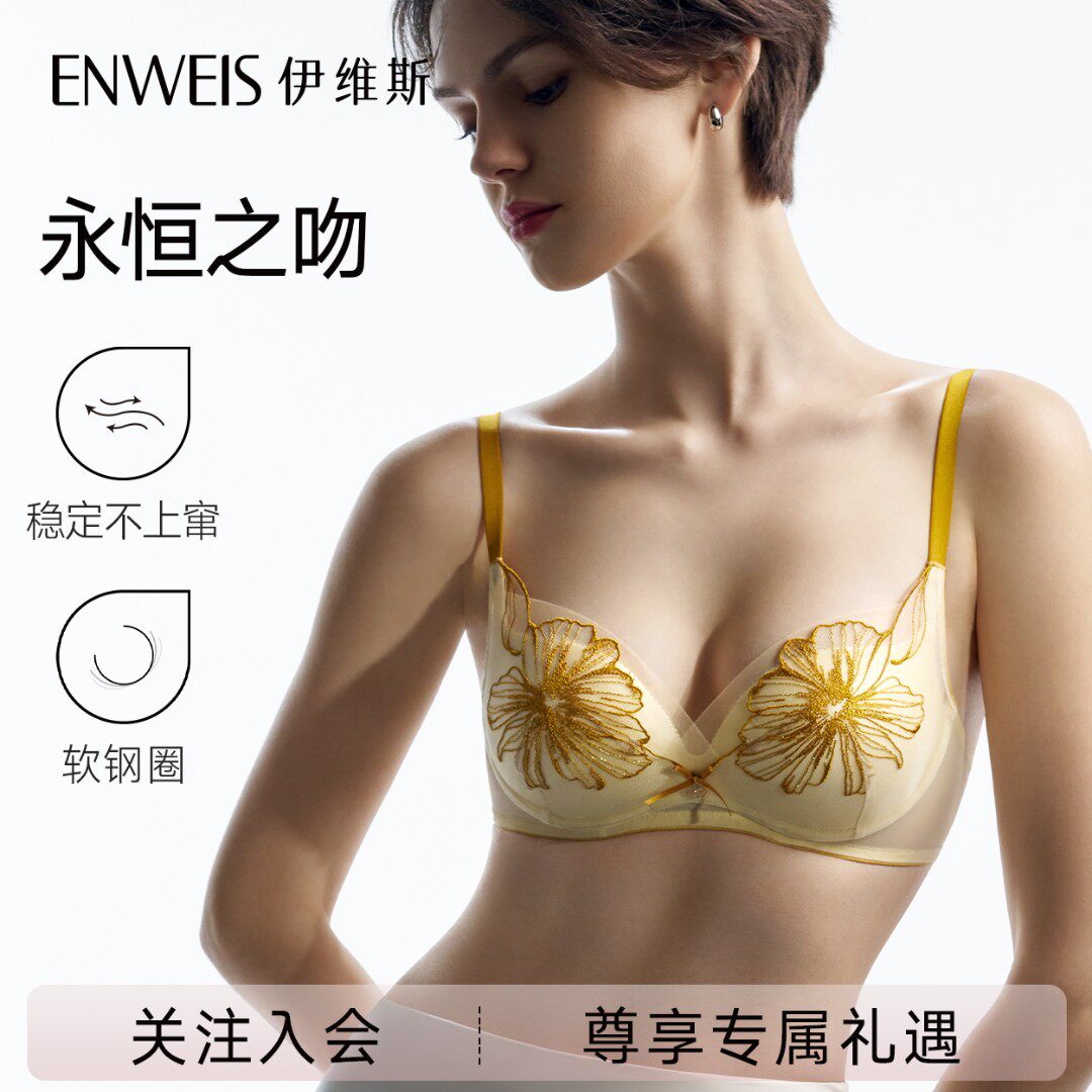伊维斯永恒之吻软钢圈刺绣性感文胸聚拢防下垂女内衣透气收副乳款