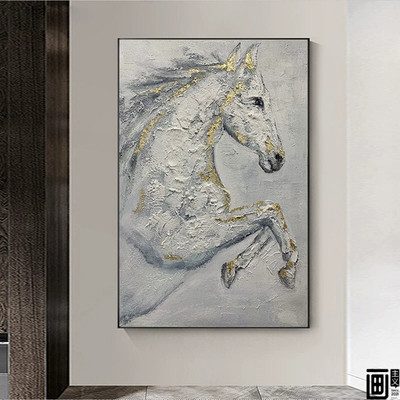 大芬村油画马到成功高级感沙发背景墙挂画抽象肌理画玄关画