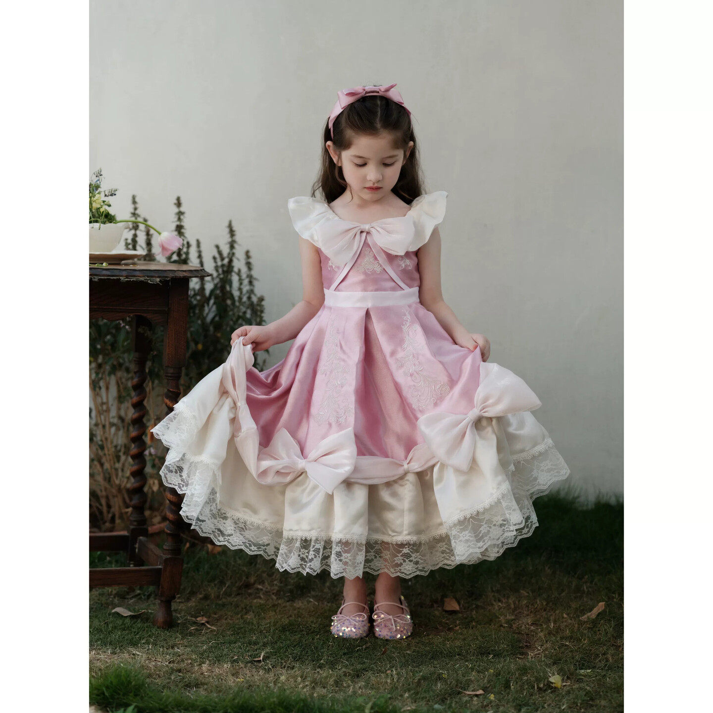 粉色女童千金风连衣裙夏季迪士尼小女孩绝美艾莎白雪生日公主裙子