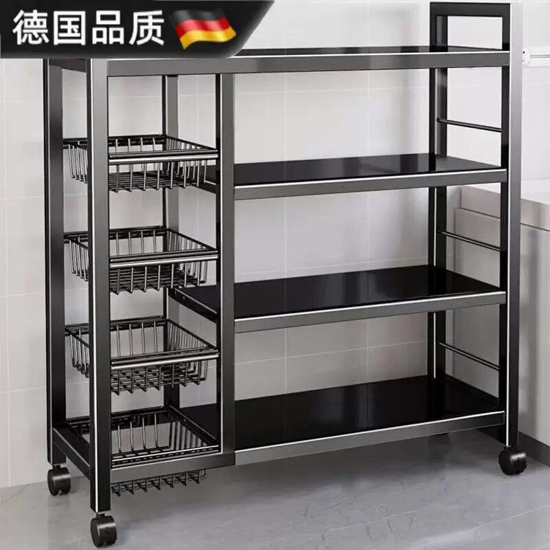 加粗不锈钢菜篮子厨房置物架落地多层蔬菜架微波炉锅具收纳层