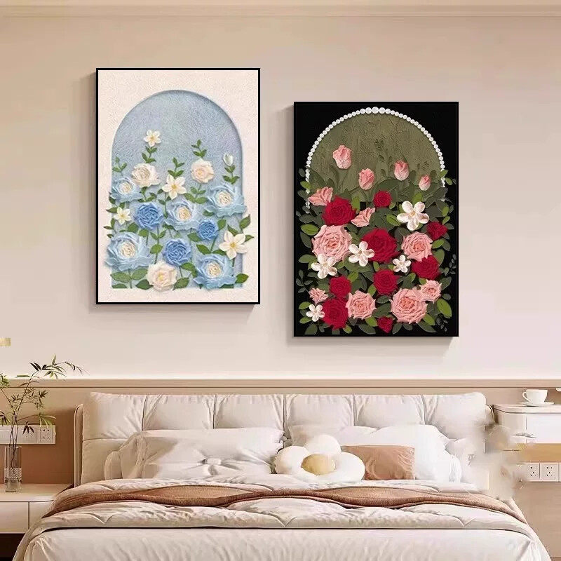 玫瑰花卉奶油风客厅装饰画法式复古卧室壁画中古风沙发背景墙挂画
