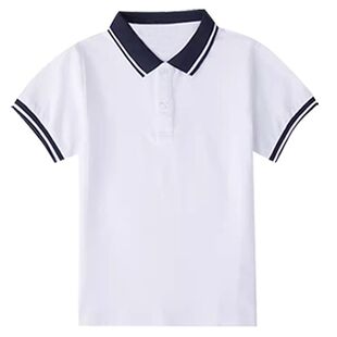 纯棉中小学生校服短袖T恤夏季休闲运动男女款白色上衣polo衫班服