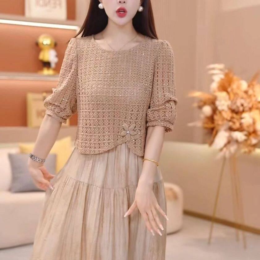 时尚两件套气质连衣裙2026早秋季新款洋气遮肉显瘦中长款套装裙子