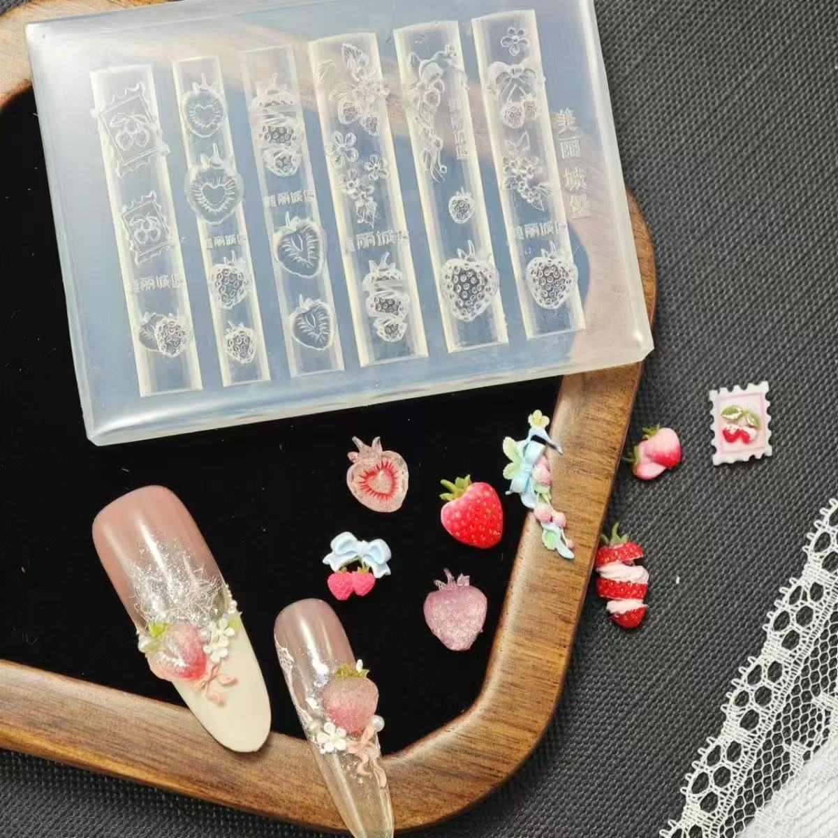 草莓美甲硅胶模具雕花五瓣花飘带模具创意diy美甲模具