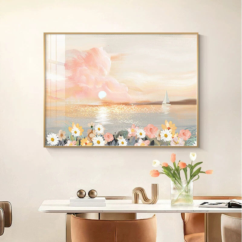 北欧风餐厅装饰画轻奢饭厅餐桌背景墙挂画大海风景画餐厅厨房壁画