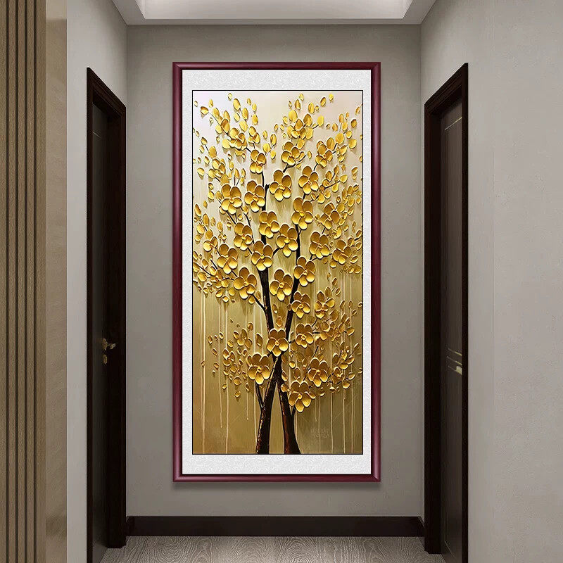 黄金树画入户走廊玄关装饰画墙面过道挂画黄金满地摇钱树背景壁画