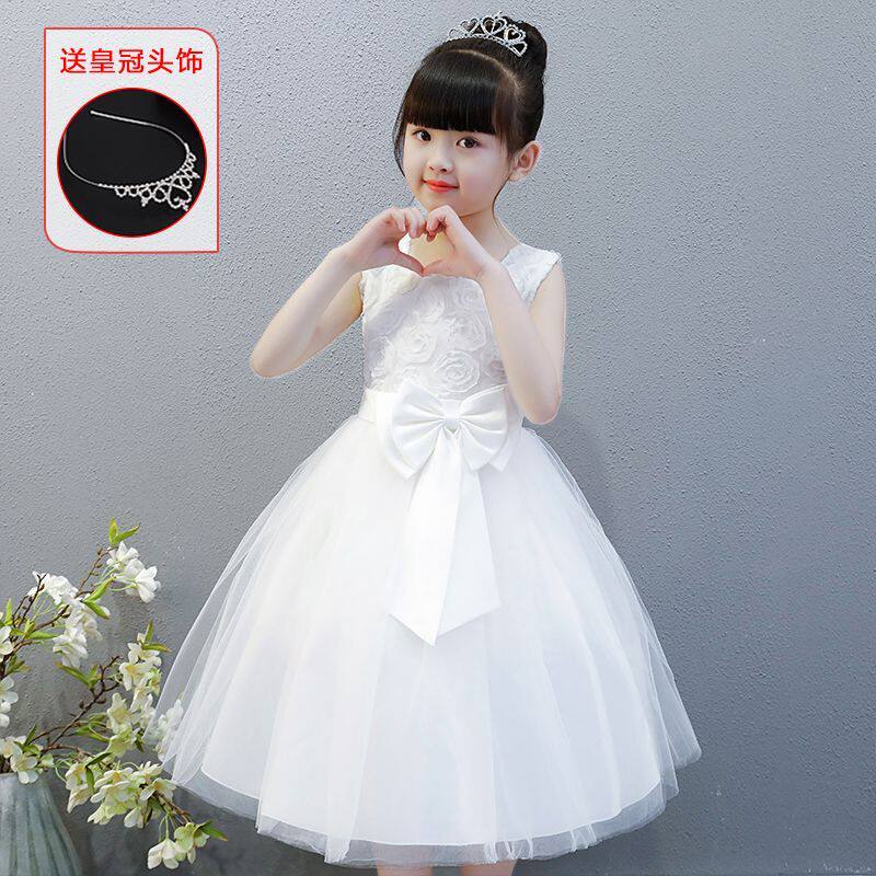 女童连衣裙夏季儿童公主裙白色礼服花童蓬蓬裙演出服小女孩纱裙子