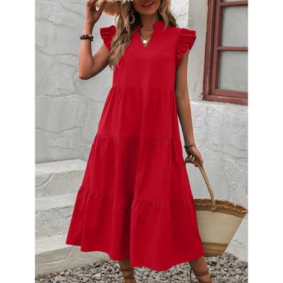 W 68650 V neck spliced loose women dress V 领拼接宽松女士连
