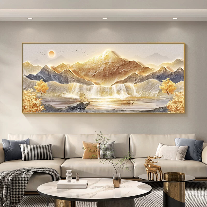 新中式客厅装饰画山靠山水壁画沙发背景墙面挂画办公室日出风景画