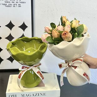 有喜Yoxi陶瓷花束花瓶ins高级摆件插花新婚礼物客厅摆件