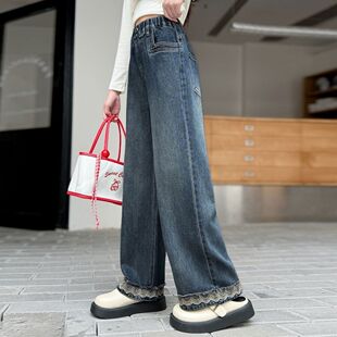 女童牛仔裤微微喇叭裤中大童小女孩韩版显瘦学生裤子