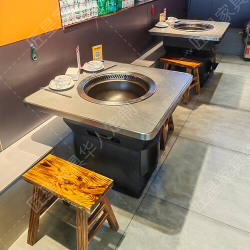 地锅鸡灶台桌子火锅桌地下排烟铁锅炖灶台桌商用一体无烟全套