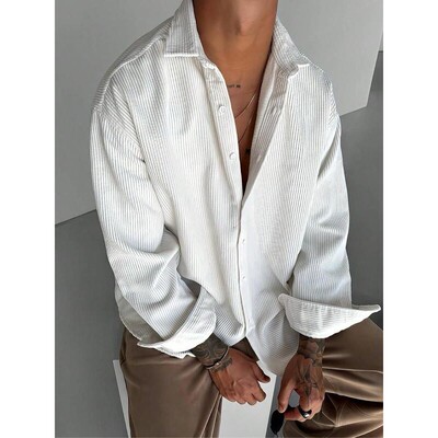 Men's Texture Corduroy Long Sleeve Shirt Simple Solid Color