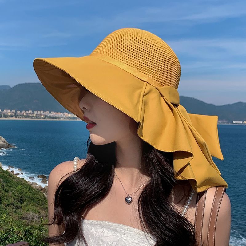 新款防晒太阳帽子女夏季护颈遮阳帽大帽沿户外遮脸渔夫帽防紫外线