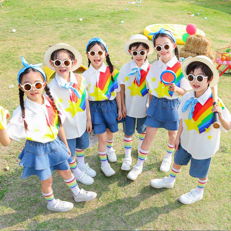 六一儿童演出服啦啦操短袖表演小学生运动会幼儿园男女毕业照班服