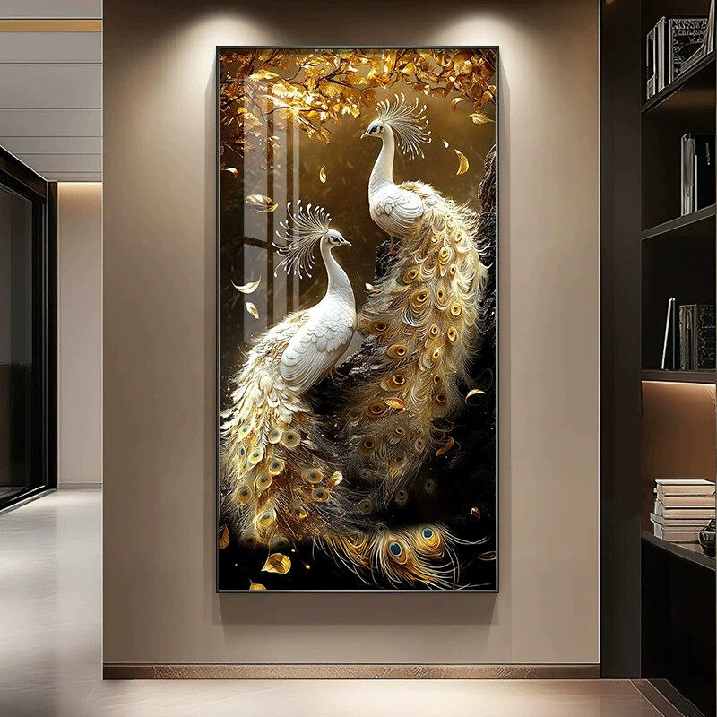 孔雀挂画轻奢高级感玄关装饰画大气入户正对门画高档走廊过道挂画