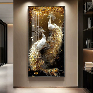 孔雀挂画轻奢高级感玄关装饰画大气入户正对门画高档走廊过道挂画