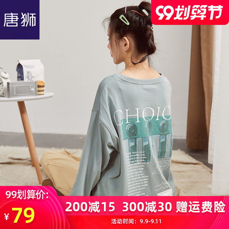 唐狮官方旗舰店长袖T恤女2019秋装新款潮宽松圆领套头上衣女韩版
