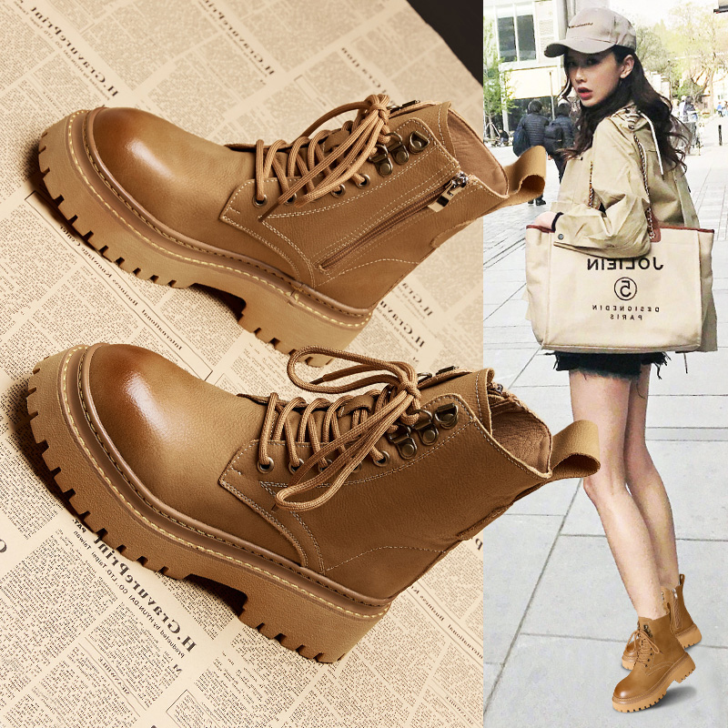 复古机车靴英伦厚底短靴增高单靴