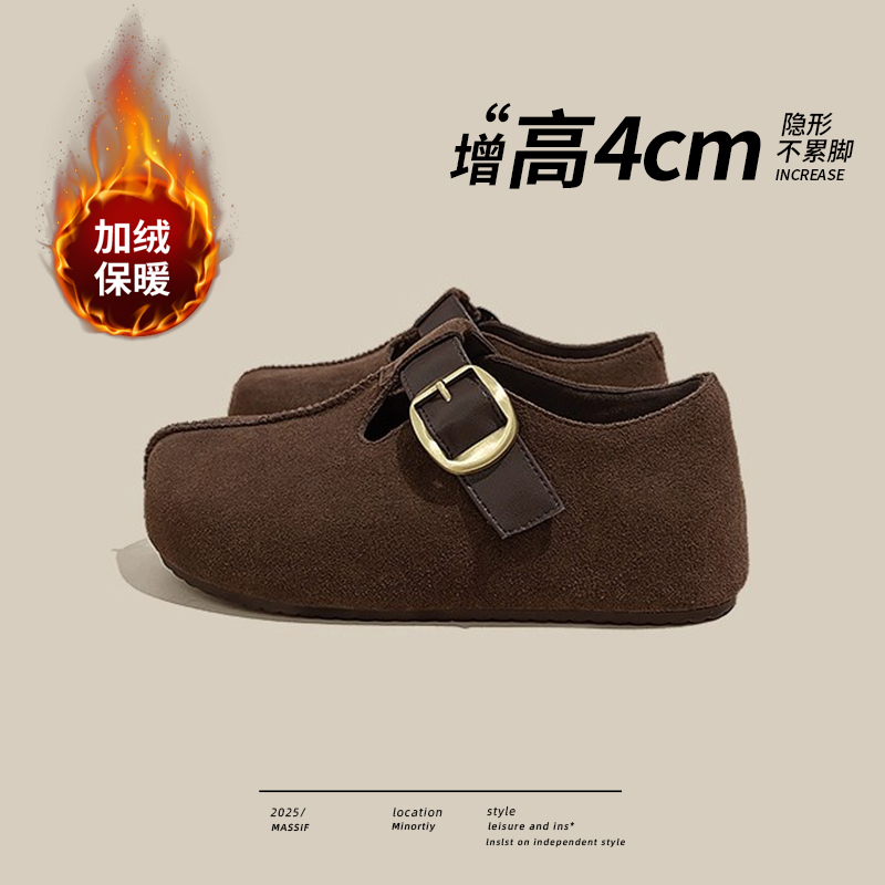 复古皮鞋真皮女鞋增高鞋子