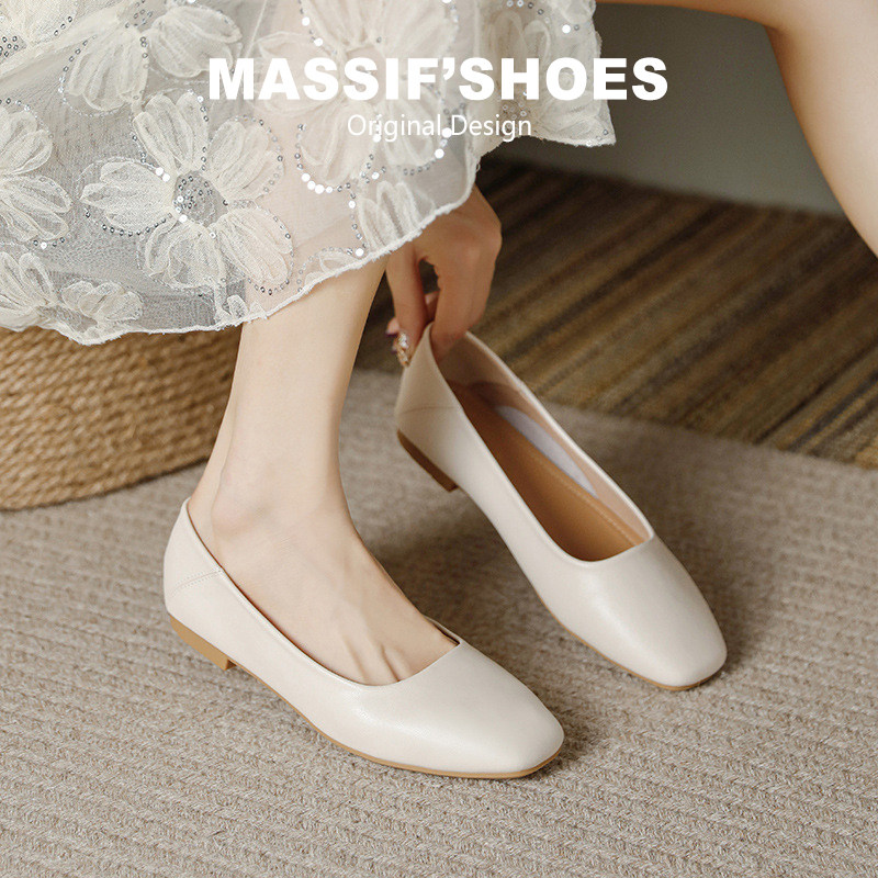 真皮奶奶鞋女法式软底瓢鞋晚风配裙子豆豆鞋粗跟平底单鞋大码女鞋