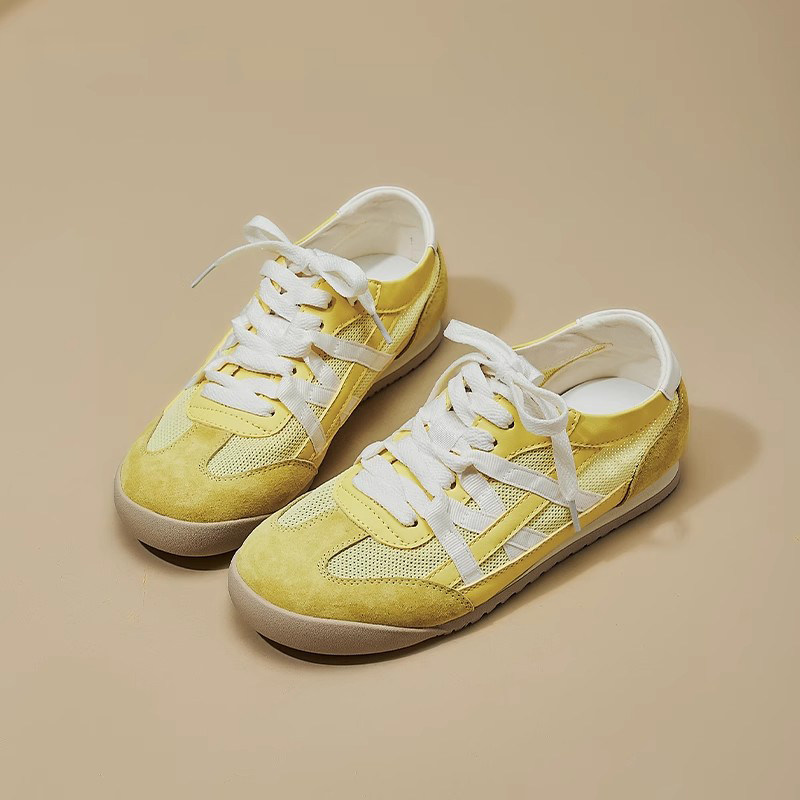 黄色德训鞋女2026夏新款软底不累脚网面透气百搭小白鞋运动板鞋