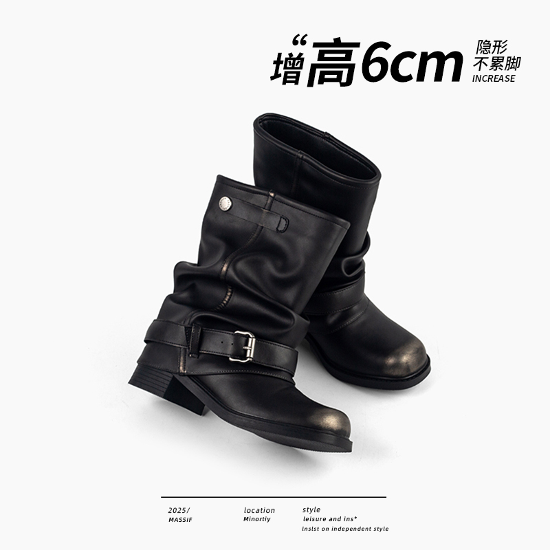 真皮西部牛仔靴女堆堆短靴裤管靴