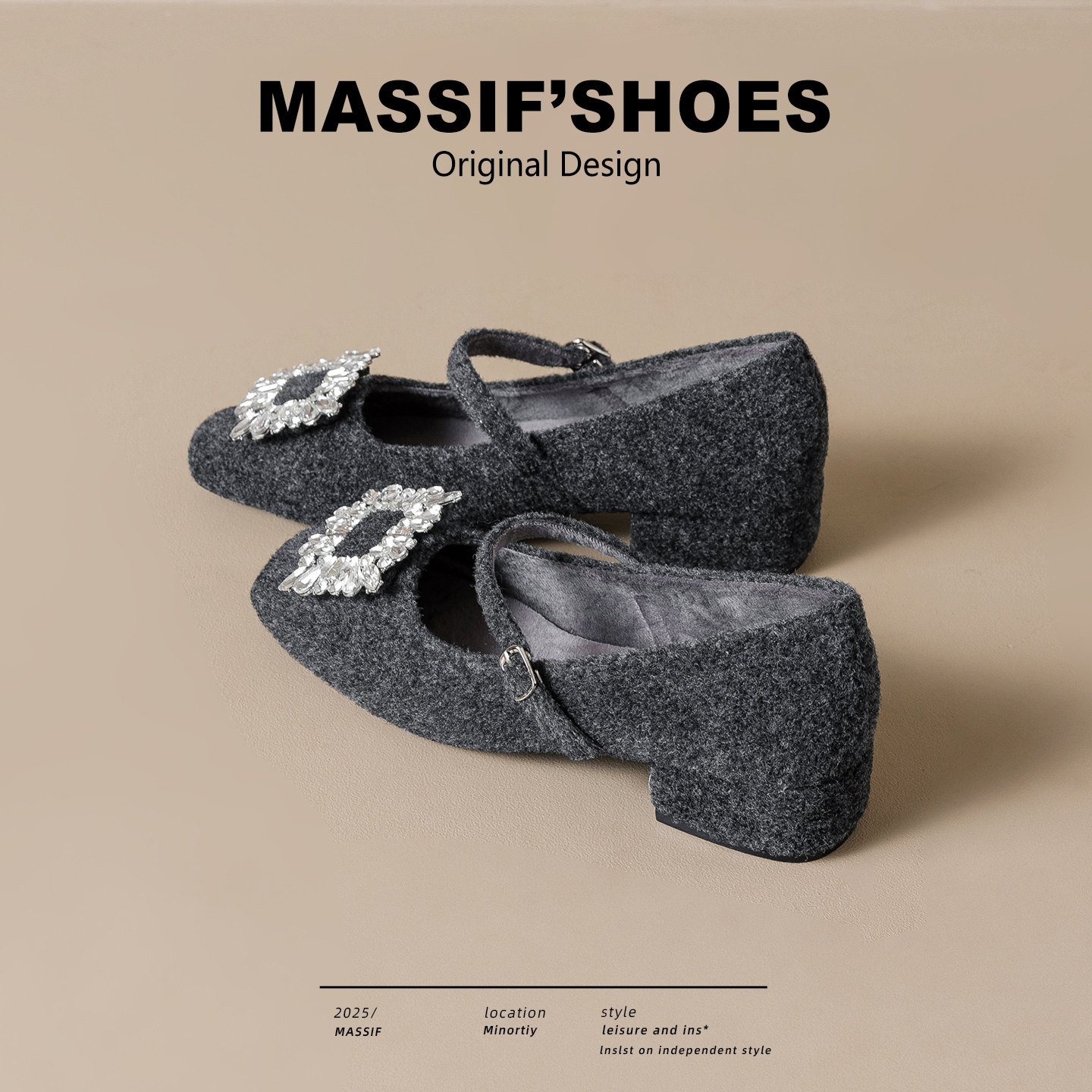 灰色毛毛鞋女款外穿2025新款加绒保暖水钻粗跟毛呢玛丽珍百搭单鞋,女鞋,玛丽珍鞋,淘宝优惠券,粉丝福利购,淘宝优惠卷