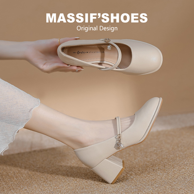 超软玛丽珍鞋女法式白色粗跟单鞋