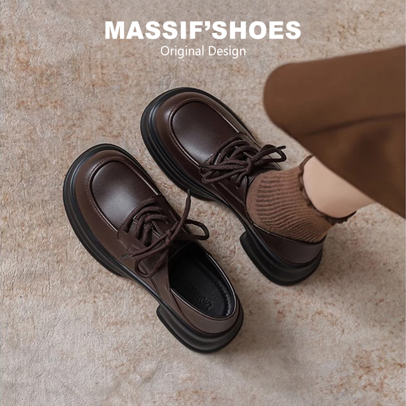 英伦黑色百搭单鞋厚底休闲乐福鞋